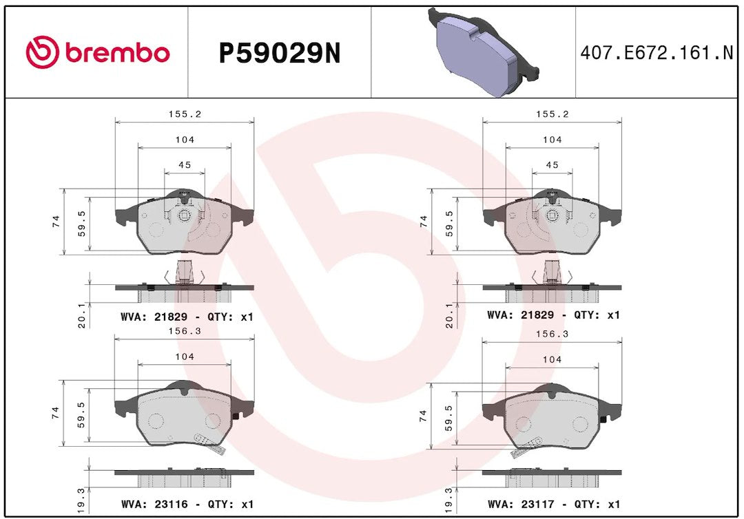 Brembo Premium Low-Met OE Equivalent Pad Brake Pad P59029N - Disc Set