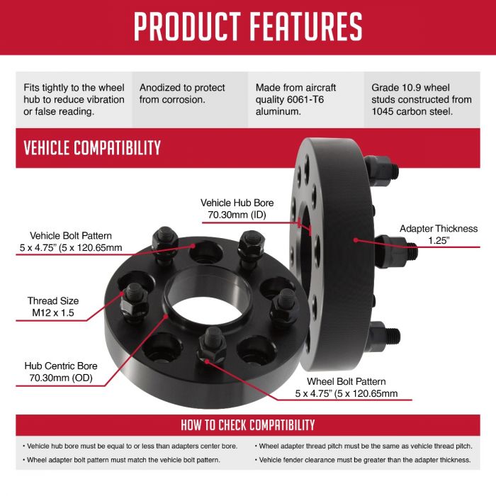 Revolution CNC Lathes And Milling Machines Wheel Adapter 5475-5475H-B703-12 - Adap-5X4.75 1.25 70.30M M12