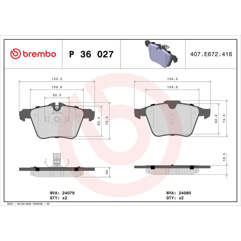 Brembo Premium Low-Met OE Equivalent Pad Brake Pad P36027 - Disc Set