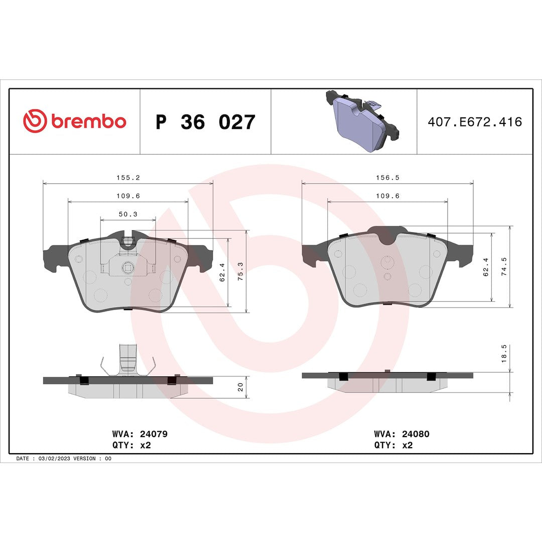 Brembo Premium Low-Met OE Equivalent Pad Brake Pad P36027 - Disc Set