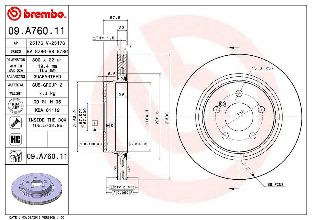Brembo Components Not Hazardous To Health Brake Rotor 09A76011C02 - Disc
