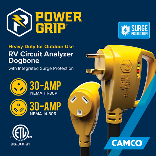 Camco No Supplier Warranty Power Cord Adapter 55463 - Powergrip-Dogbone 18 30AM 30AF AN