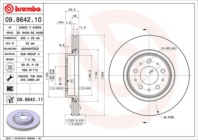 Brembo 09864211C02 Brake Rotor