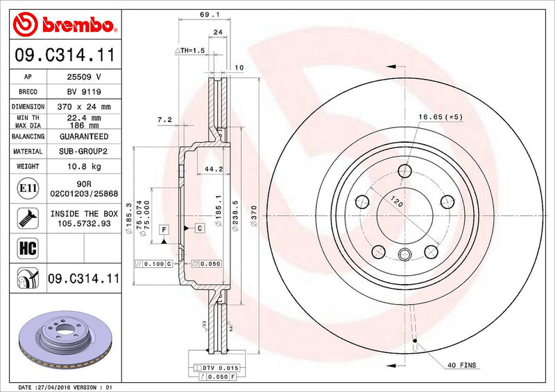 Brembo Components Not Hazardous To Health Brake Rotor 09C31411C02 - Disc