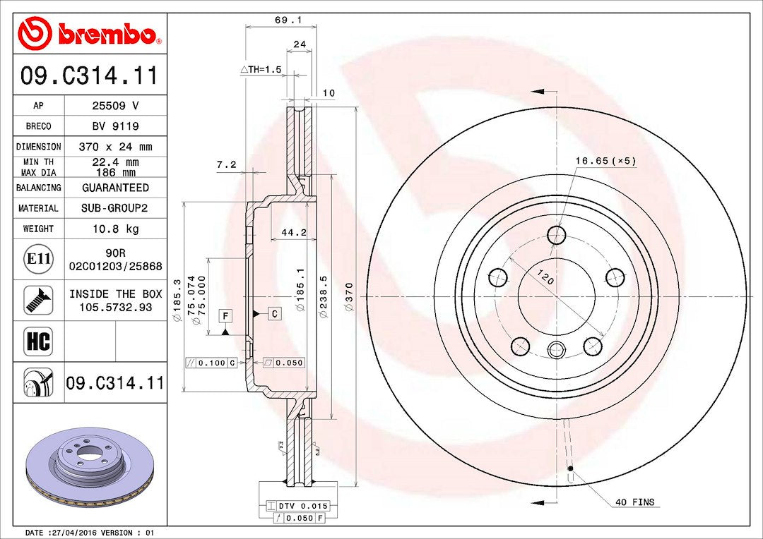 Brembo Components Not Hazardous To Health Brake Rotor 09C31411C02 - Disc