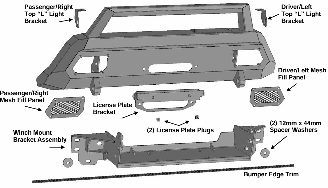 Black Horse Frame Mounted Bolt On Installation Bumper AR3HD61NL - Armour Iii Heavy Duty Front Winch