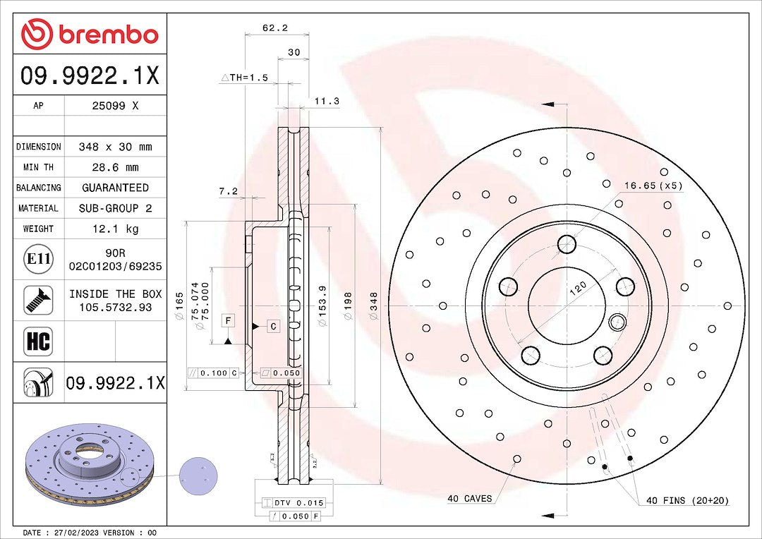 Brembo 0999221XC02 Brake Rotor