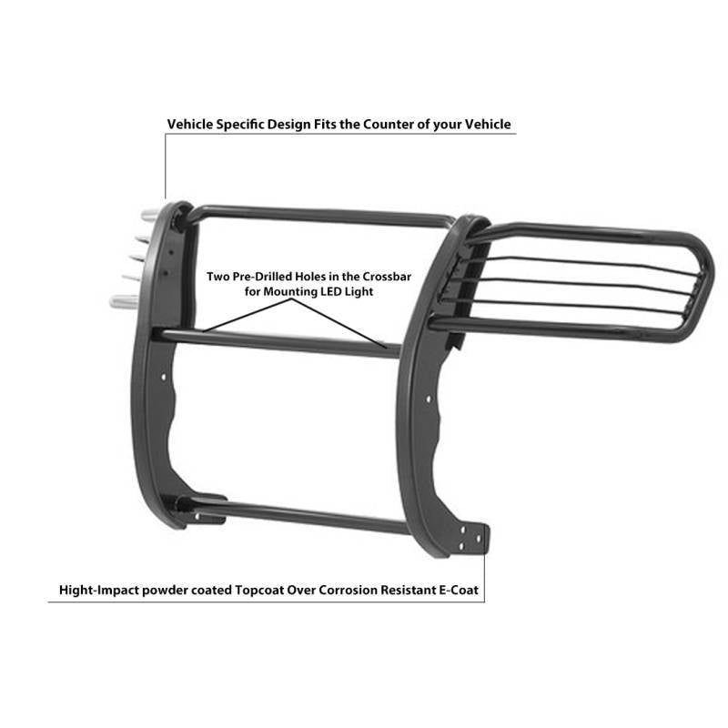 Black Horse No Drill Mounting Grille Guard 17A096400MA - 2005-2015 Toyota Tacoma Guar