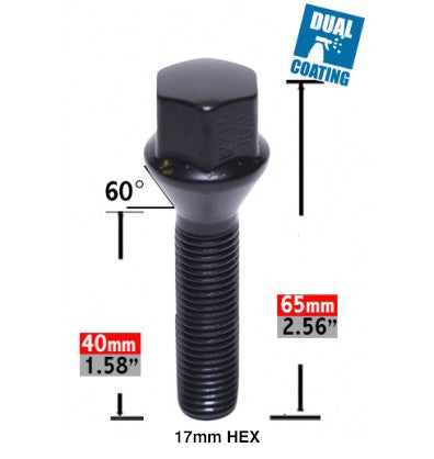 Revolution One Piece Solid Design Lug Bolt 84K556-40Black - Blt M17 M14X40 20 BK 84K556-40BLK
