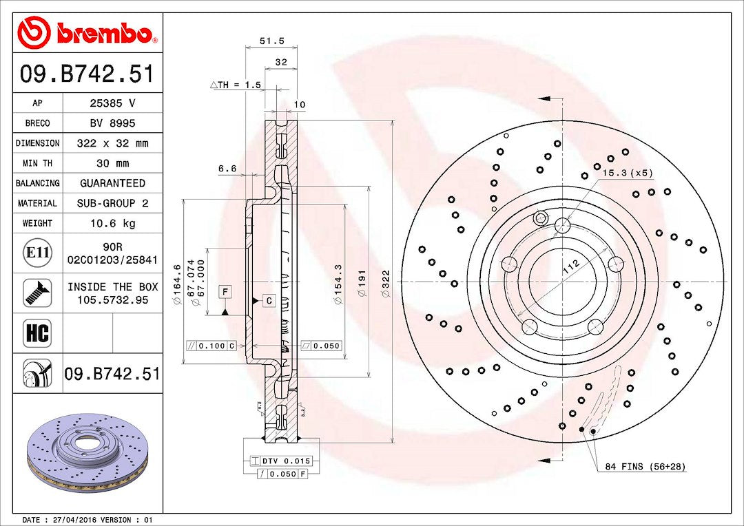 Brembo Components Not Hazardous To Health Brake Rotor 09B74251C02 - Disc