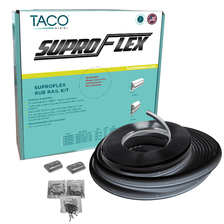 Taco Metals Features Predrilled For Fasteners Boat Rub Rail V11-9993BBK80-2 - Supro-Flex RR Kit Insert Overl