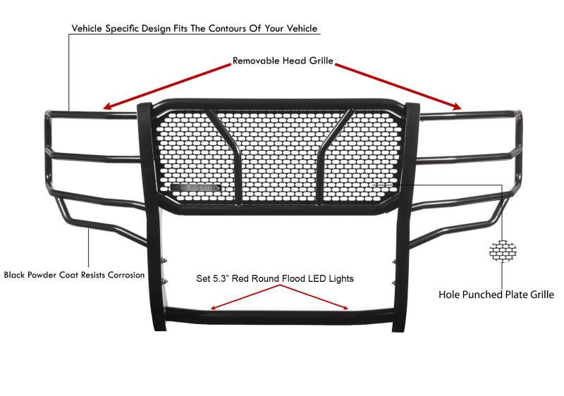 Black Horse Patent Approved Grille Guard RU-Chsi11-B-PLFR - Black Rugged HD Kit