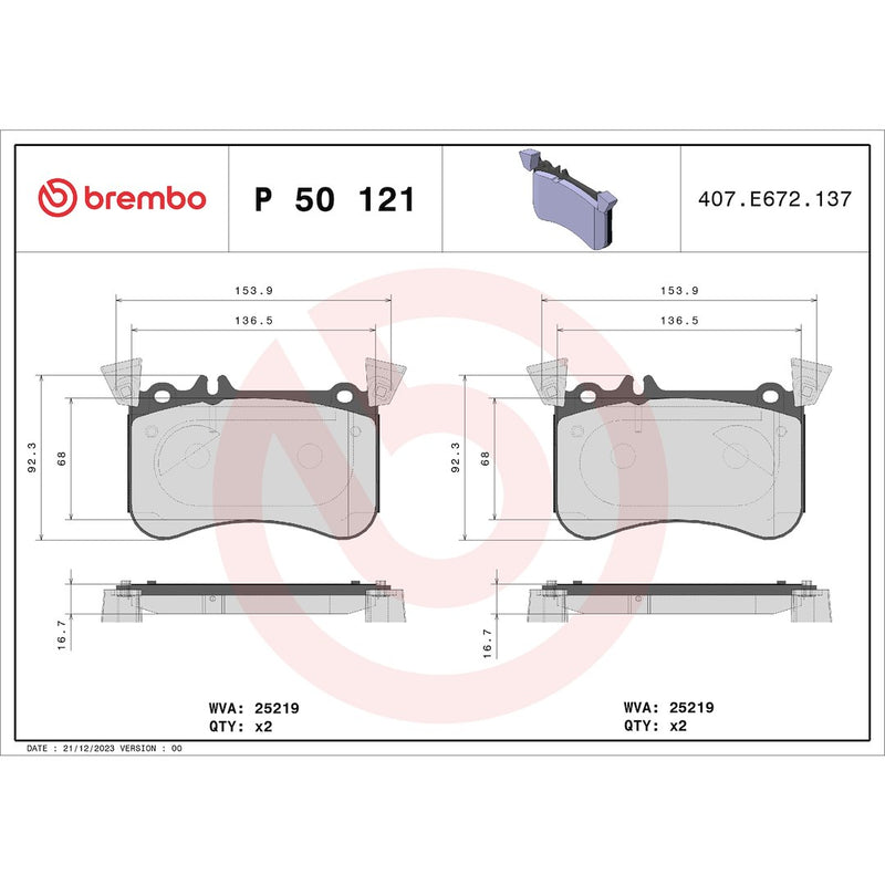 Brembo Premium Low-Met OE Equivalent Pad Brake Pad P50121 - Disc Set
