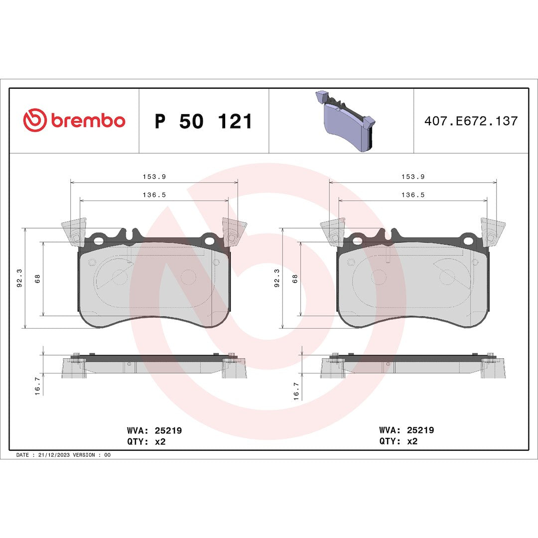 Brembo Premium Low-Met OE Equivalent Pad Brake Pad P50121 - Disc Set