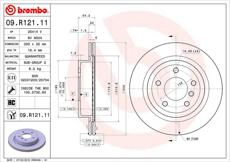 Brembo Components Not Hazardous To Health Brake Rotor 09R12111C02 - Disc