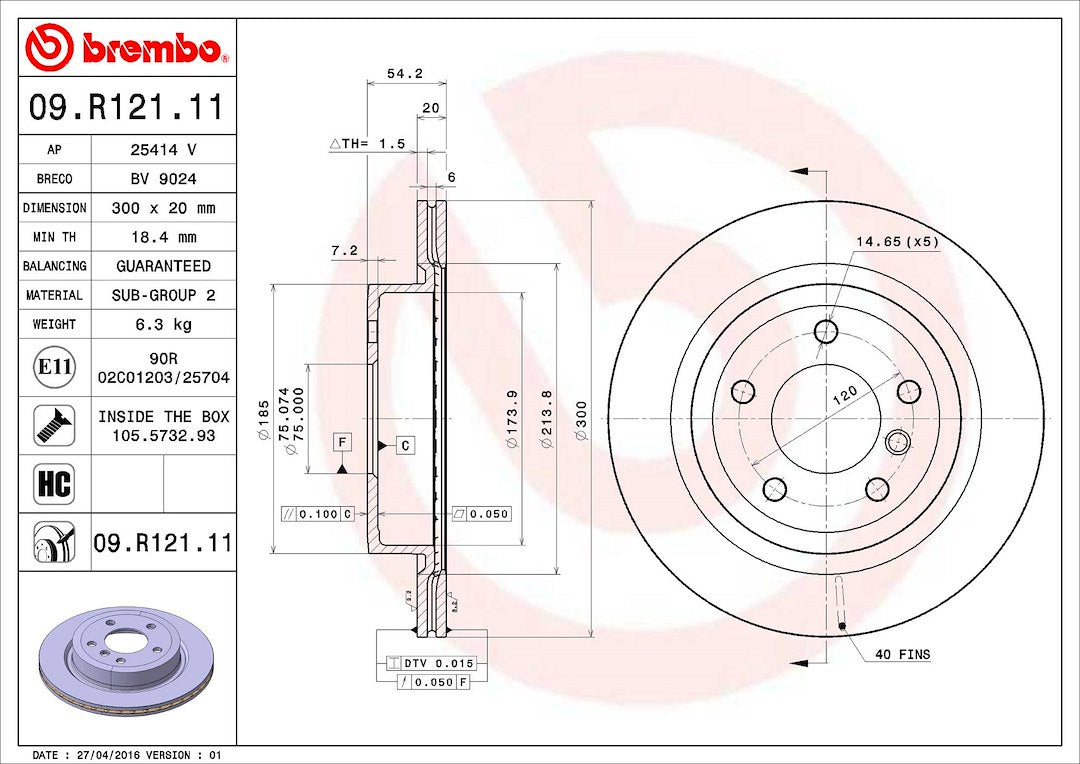 Brembo Components Not Hazardous To Health Brake Rotor 09R12111C02 - Disc