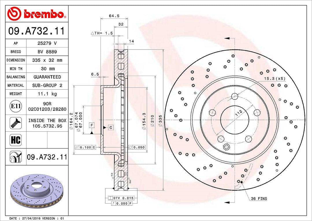 Brembo Components Not Hazardous To Health Brake Rotor 09A73211C02 - Disc
