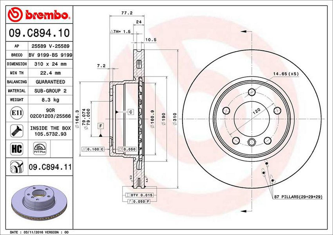 Brembo Components Not Hazardous To Health Brake Rotor 09C89411C02 - Disc