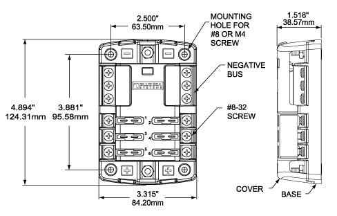 Blue SEA Positive Distribution Bus Fuse Block 5030-BSS - Stblade 6Circ GND
