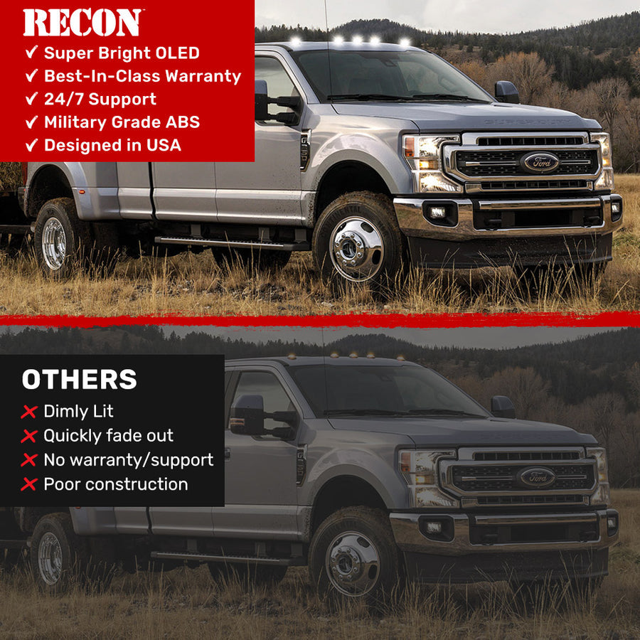 Recon Access SAE And Dot-Compliant Roof Marker Light 264342CLHPWH - Ford 17-23 Superduty 5-Piece Set