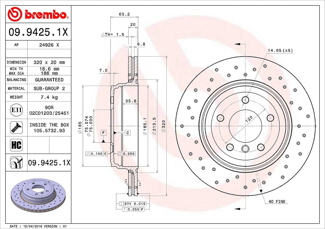 Brembo 0994251XC02 Brake Rotor