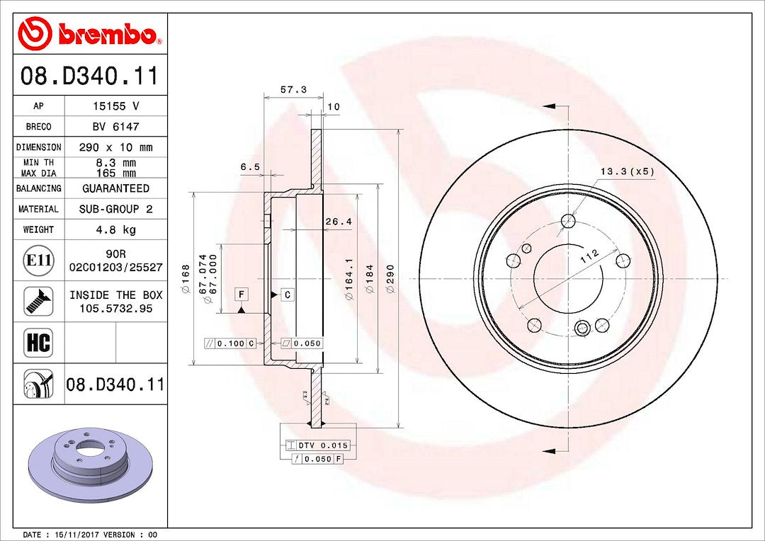 Brembo Components Not Hazardous To Health Brake Rotor 08D34011C02 - Disc