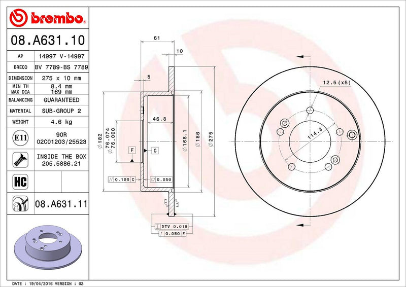 Brembo Components Not Hazardous To Health Brake Rotor 08A63111C02 - Disc
