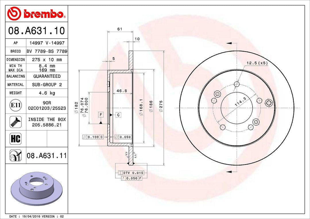 Brembo Components Not Hazardous To Health Brake Rotor 08A63111C02 - Disc