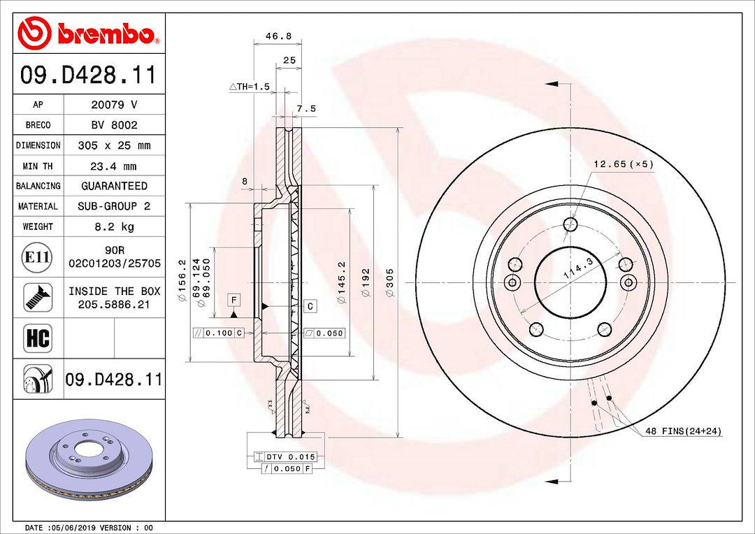 Brembo Components Not Hazardous To Health Brake Rotor 09D42811C02 - Disc