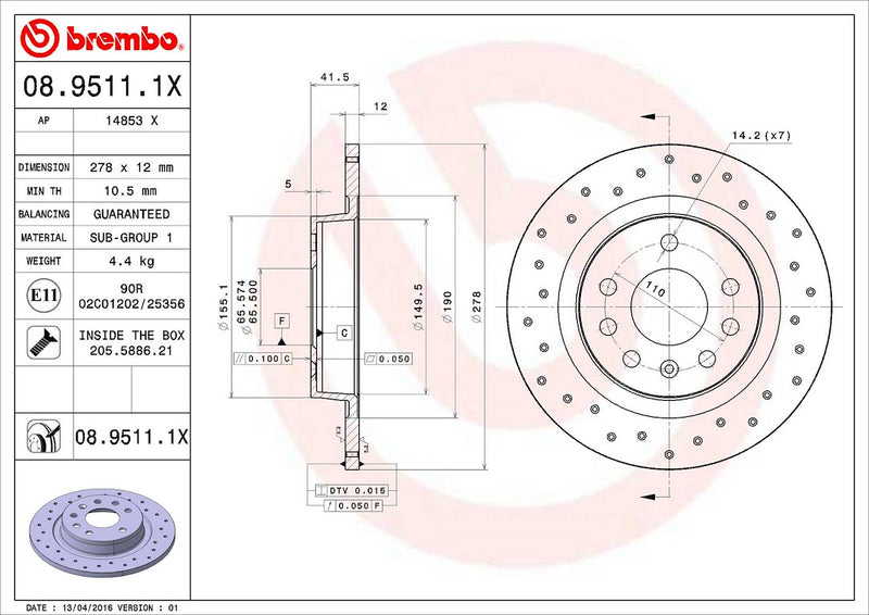 Brembo 0895111XC02 Brake Rotor