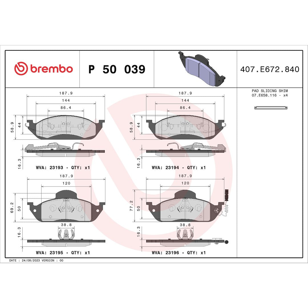 Brembo Premium Low-Met OE Equivalent Pad Brake Pad P50039 - Disc Set