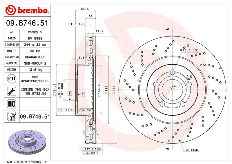 Brembo Components Not Hazardous To Health Brake Rotor 09B74651C02 - Disc