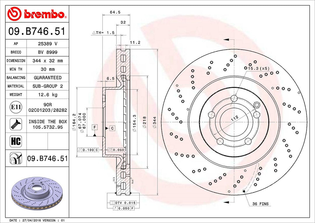Brembo Components Not Hazardous To Health Brake Rotor 09B74651C02 - Disc