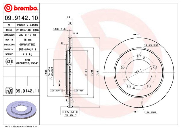 Brembo 09914211C02 Brake Rotor