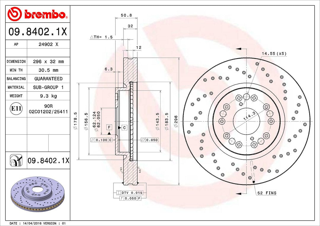 Brembo 0984021XC02 Brake Rotor