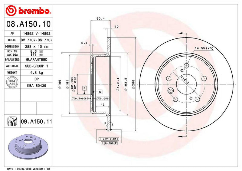 Brembo Components Not Hazardous To Health Brake Rotor 08A15011C02 - Disc