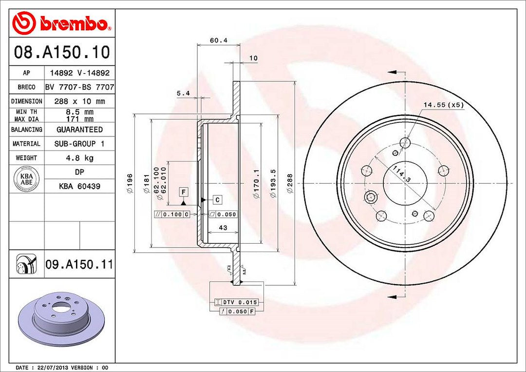 Brembo Components Not Hazardous To Health Brake Rotor 08A15011C02 - Disc