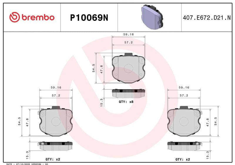 Brembo Premium Low-Met OE Equivalent Pad Brake Pad P10069N - Disc Set