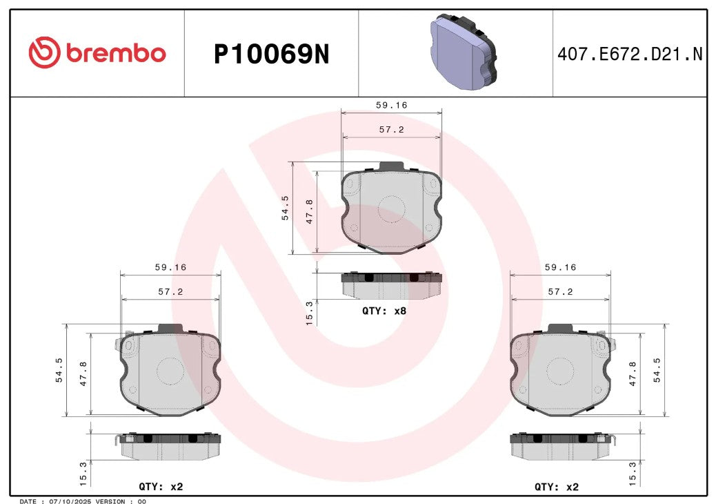Brembo Premium Low-Met OE Equivalent Pad Brake Pad P10069N - Disc Set