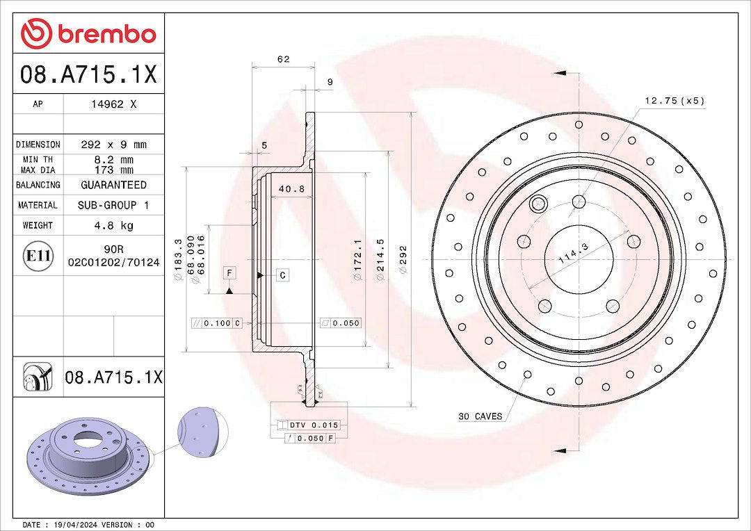 Brembo 08A7151XC02 Brake Rotor