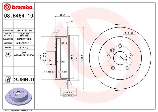 Brembo Components Not Hazardous To Health Brake Rotor 08B46411C02 - Disc