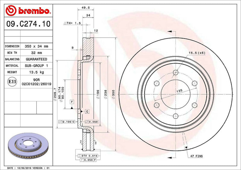 Brembo Components Not Hazardous To Health Brake Rotor 09C27411C02 - Disc