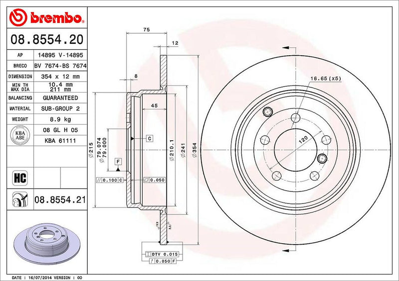 Brembo Components Not Hazardous To Health Brake Rotor 08855421C02 - Disc