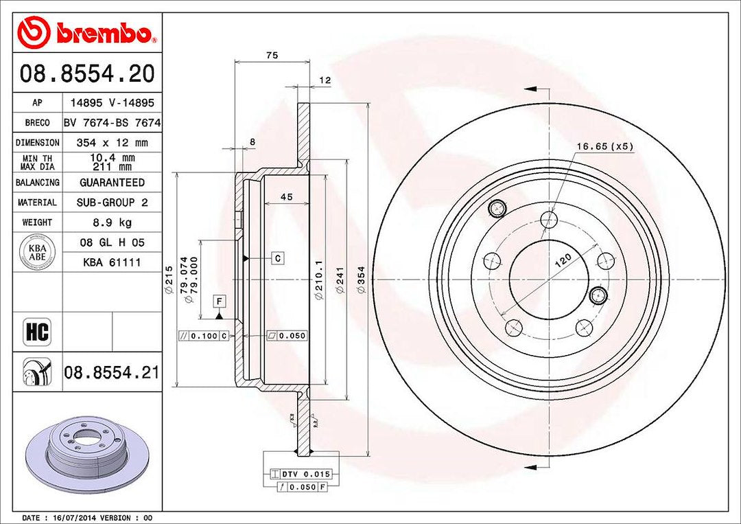 Brembo Components Not Hazardous To Health Brake Rotor 08855421C02 - Disc
