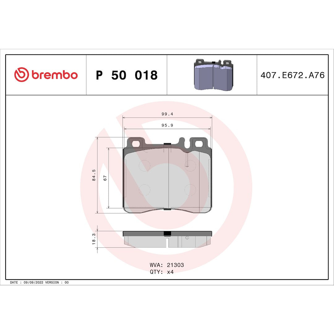 Brembo Premium Low-Met OE Equivalent Pad Brake Pad P50018 - Disc Set