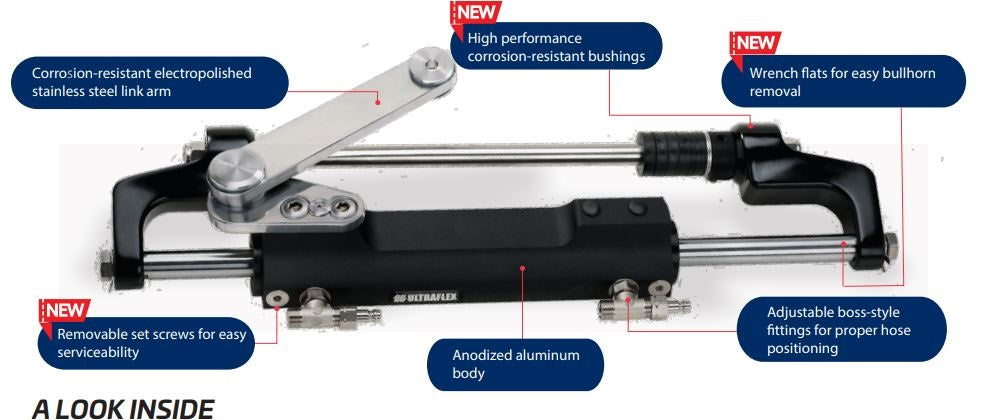 Uflex USA No Supplier Warranty Boat Steering System Cylinder UC128TS-1 - UC128TS Version Hyd Cyl