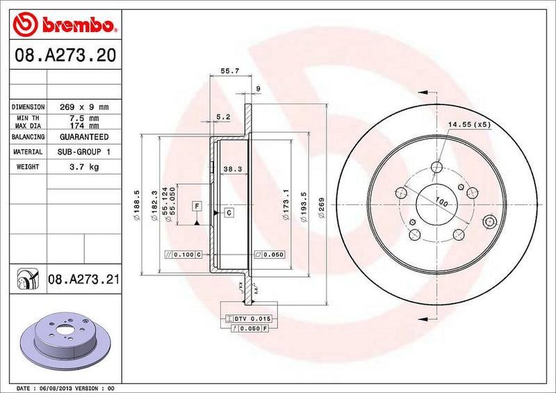 Brembo Components Not Hazardous To Health Brake Rotor 08A27321C02 - Disc