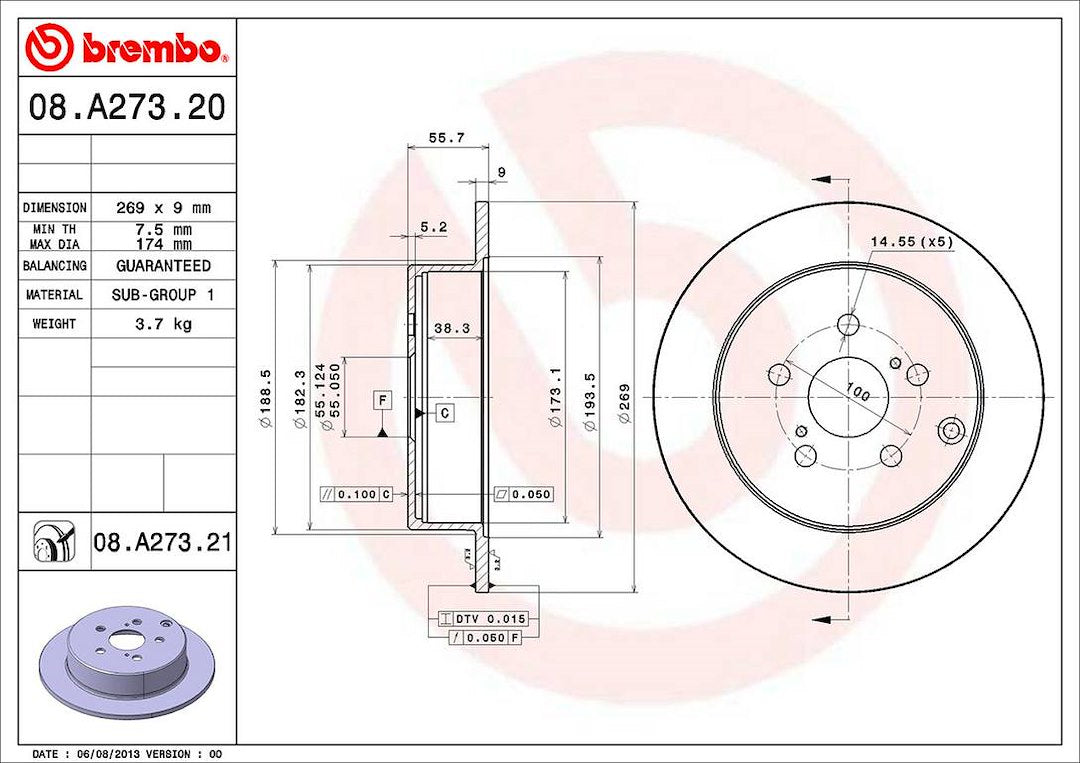 Brembo Components Not Hazardous To Health Brake Rotor 08A27321C02 - Disc