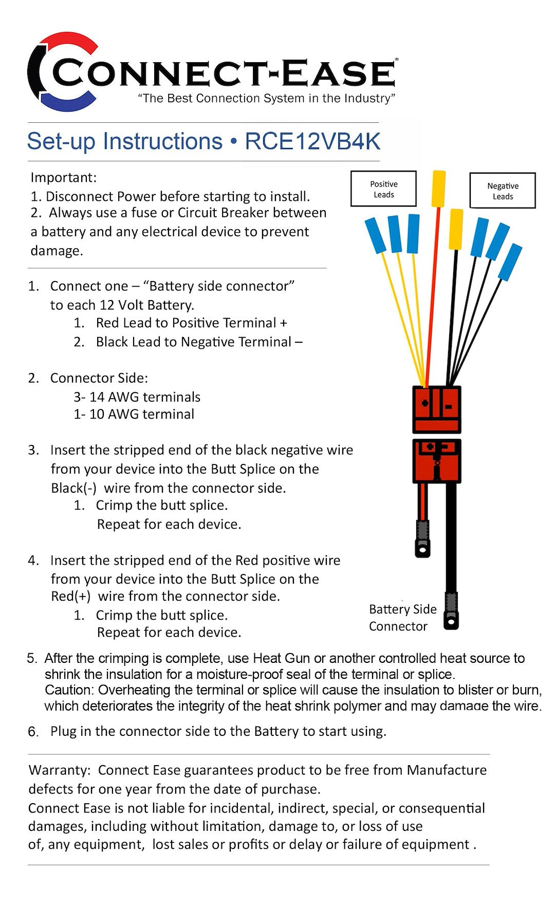 Connect Ease Salt Water Approved Battery Connection Harness RCE12VB4K - 12 Volt NON-Fused Multi