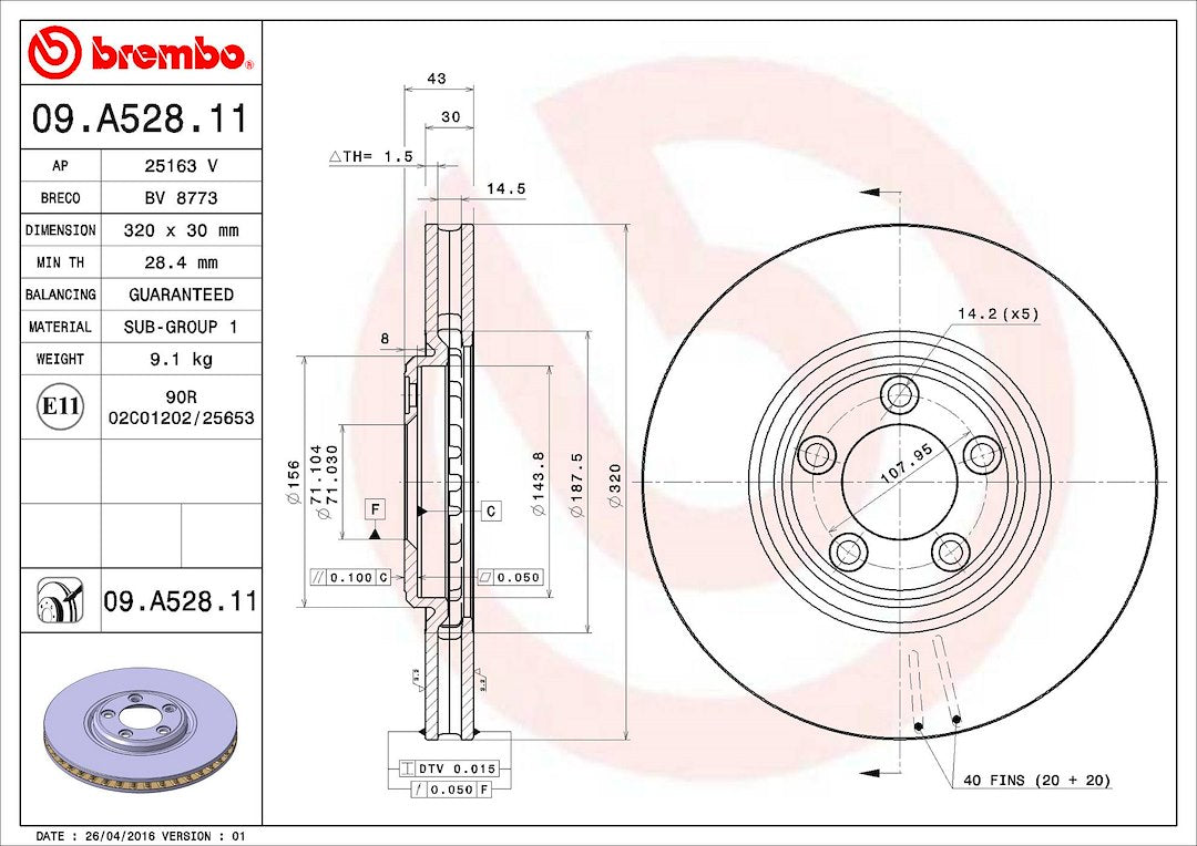 Brembo Components Not Hazardous To Health Brake Rotor 09A52811C02 - Disc